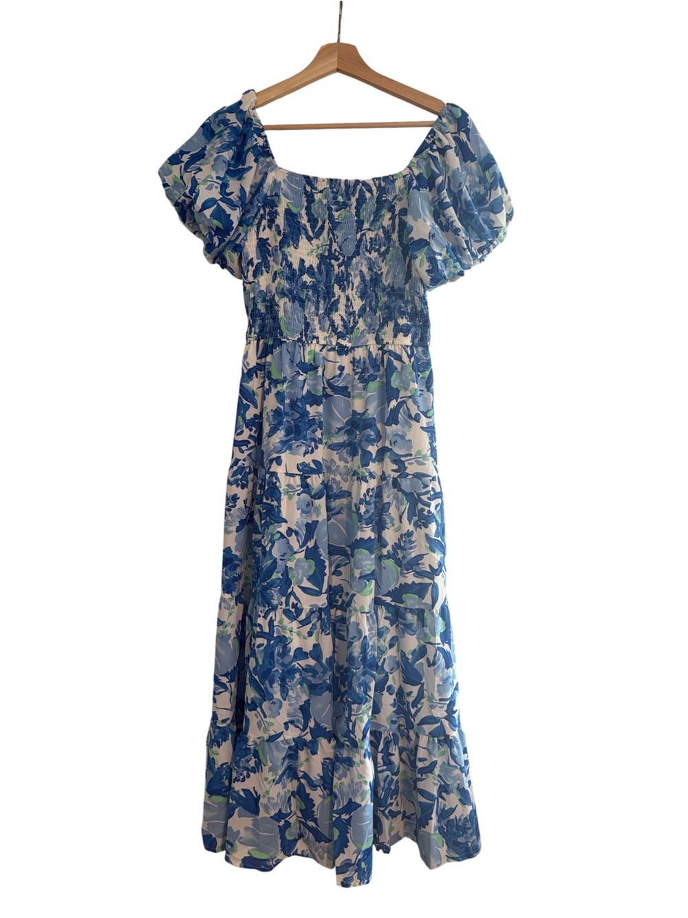 PrettyGarden Blue Floral Puff-Sleeve Maxi Dress
Size: M